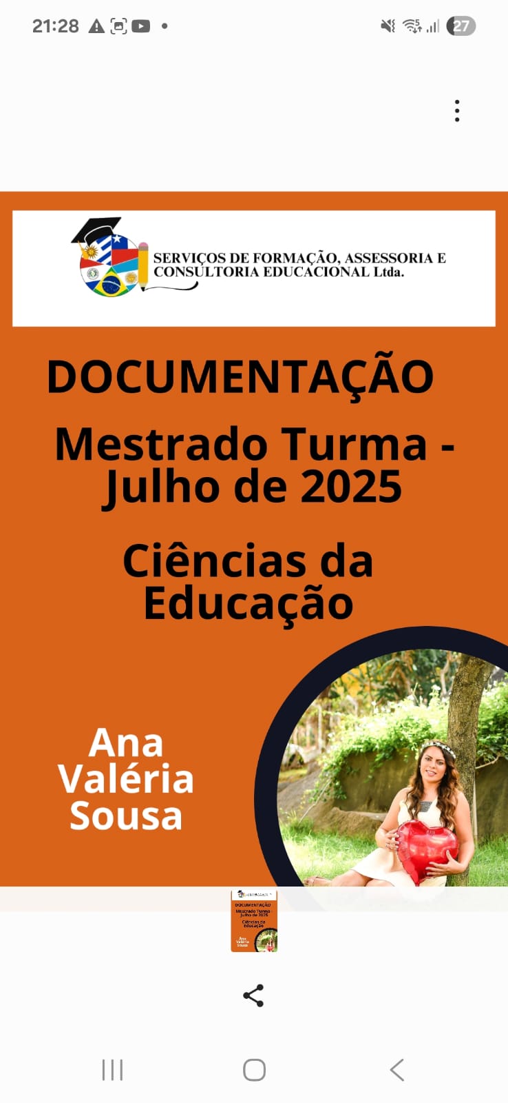 Flyer de documentação do mestrado em Ciências da Educação, turma de julho de 2025