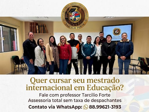 Flyer de divulgação do mestrado internacional em Educação com assessoria do professor Tarcilio Forte