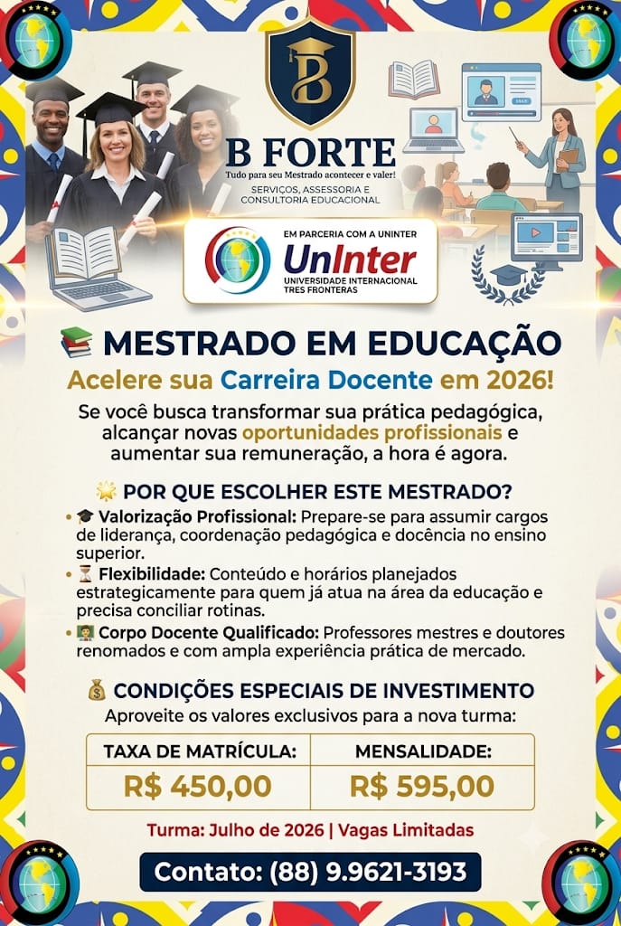 Flyer de mestrado em Educação em parceria com a UnInter